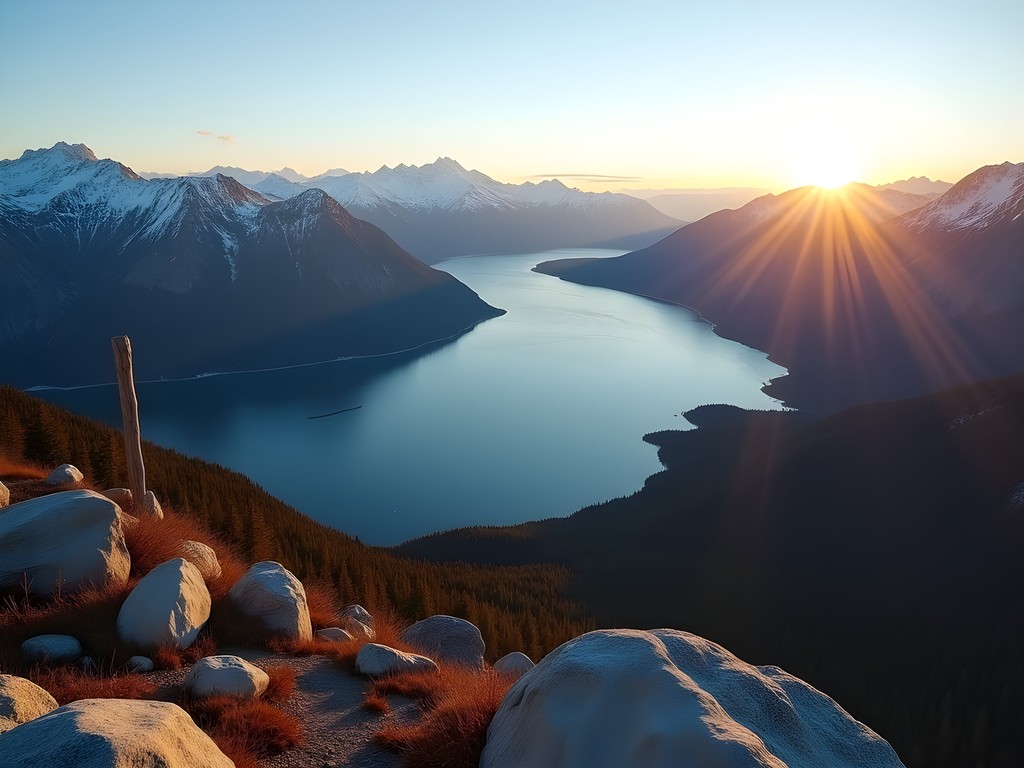 Panoramic view of Lake Baikal from a mountain ridge on the Great Baikal Trail