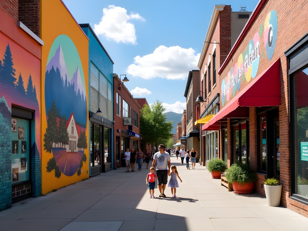 Colorful murals and art installations in 40 West Arts District in Lakewood