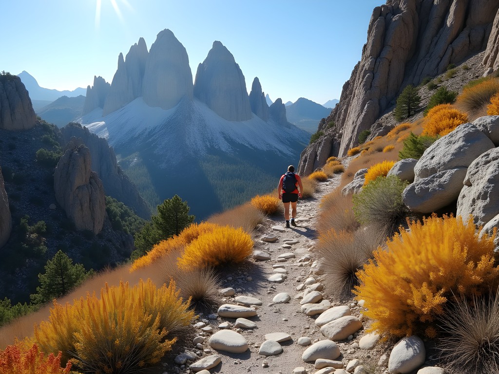 Technical section of the Needle Trail with dramatic granite formations in Organ Mountains