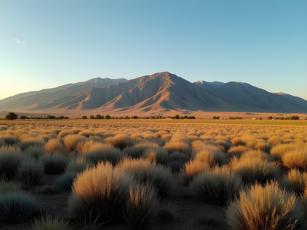 Panoramic view of Boise Foothills rising above Meridian Idaho with sagebrush foreground