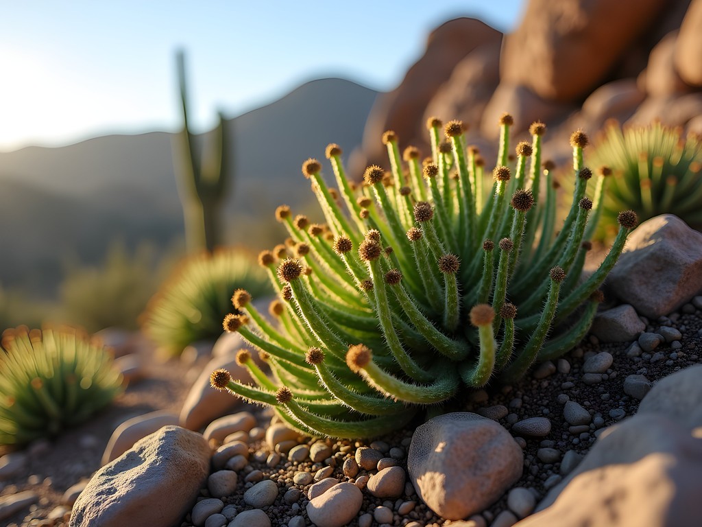 Diverse desert medicinal plants growing among rocks in Superstition Mountains