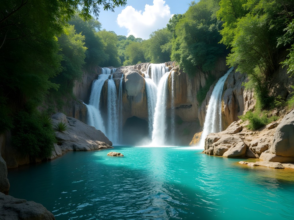 Turquoise blue cascading waterfalls of Agua Azul near Palenque