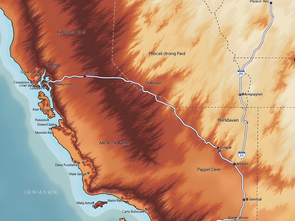 Data visualization map of Phoenix to Sedona route with elevation changes and points of interest