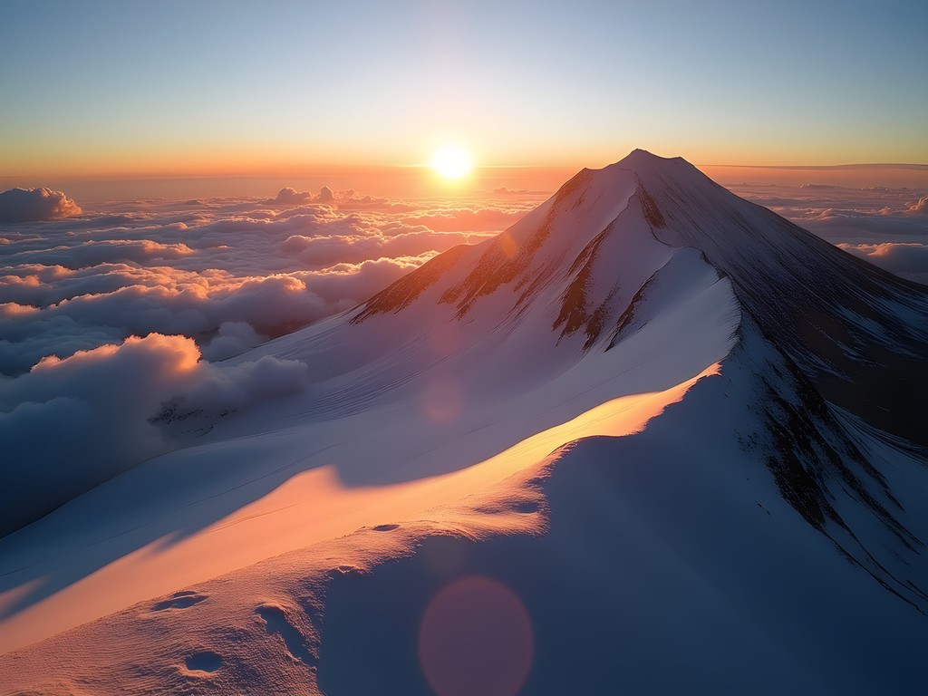 Sunrise view from Cotopaxi summit with mountain shadow