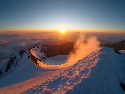 Sunrise view from Cotopaxi volcano summit with shadow cone