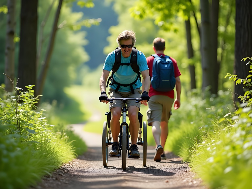 Person using adaptive hiking equipment on accessible trail in Vermont's Green Mountains