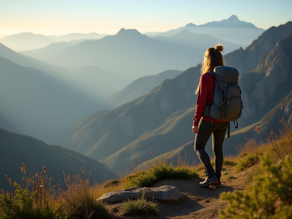 Woman hiker enjoying panoramic view of Aconquija Mountains