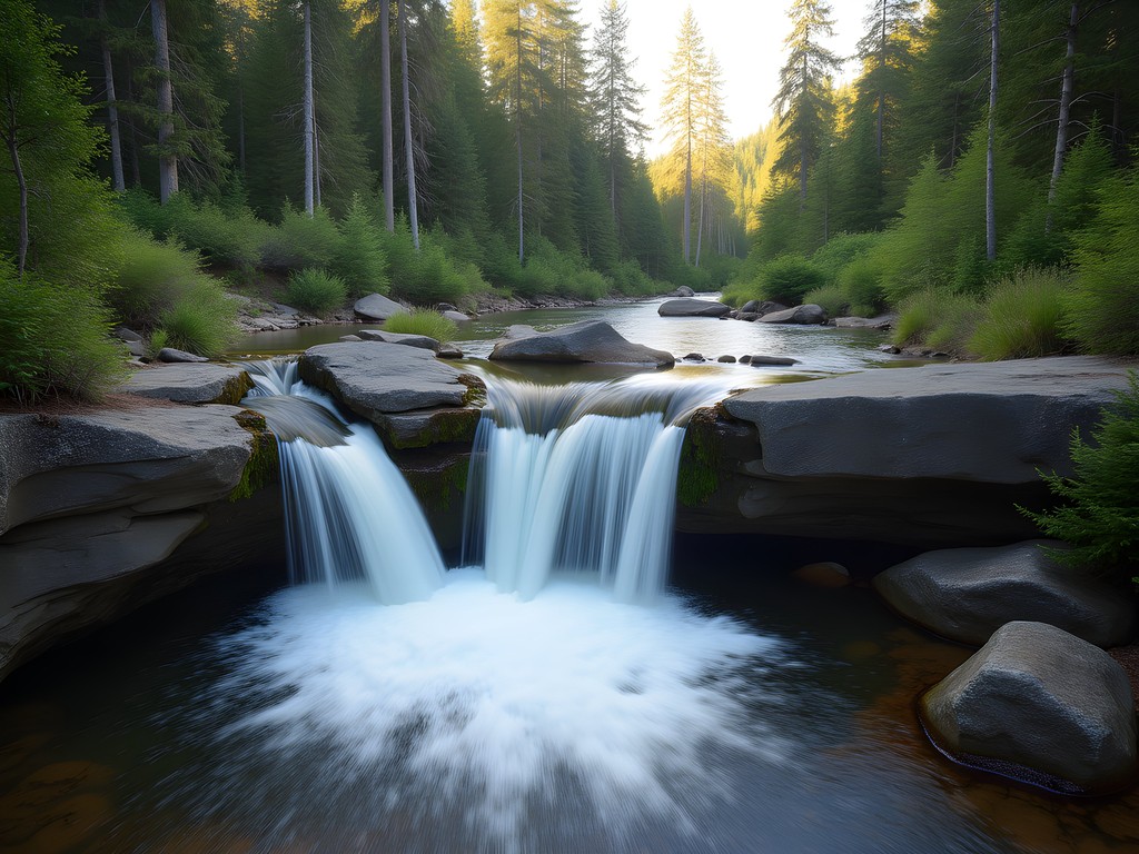 Robertson Falls cascading through boreal forest in Wapawekka Hills, Saskatchewan