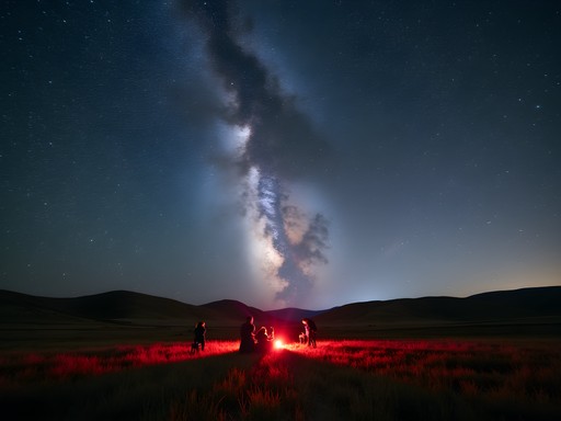 Milky Way galaxy visible over silhouetted Saskatchewan hills with stargazers