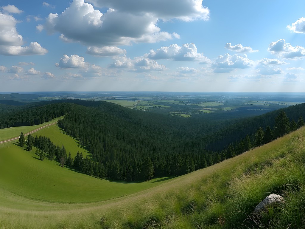 Panoramic view from Thickwood Hills Lookout Trail overlooking rolling Saskatchewan landscape