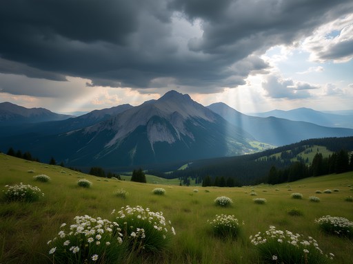Dramatic storm clouds gathering over Bighorn Mountain peaks with hikers preparing rain gear
