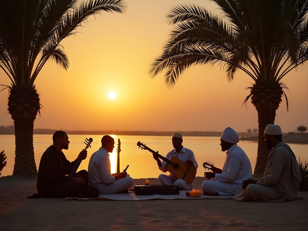 Cultural music exchange with local Siwan musicians at sunset by salt lake
