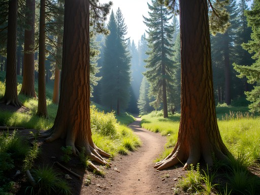 Hidden entrance to Community Fork Trail with distinctive lightning-scarred pines