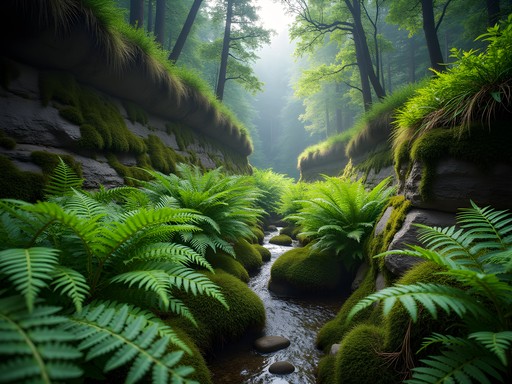 Lush fern-covered ravine with unique microclimate on Iron Creek Technical Loop