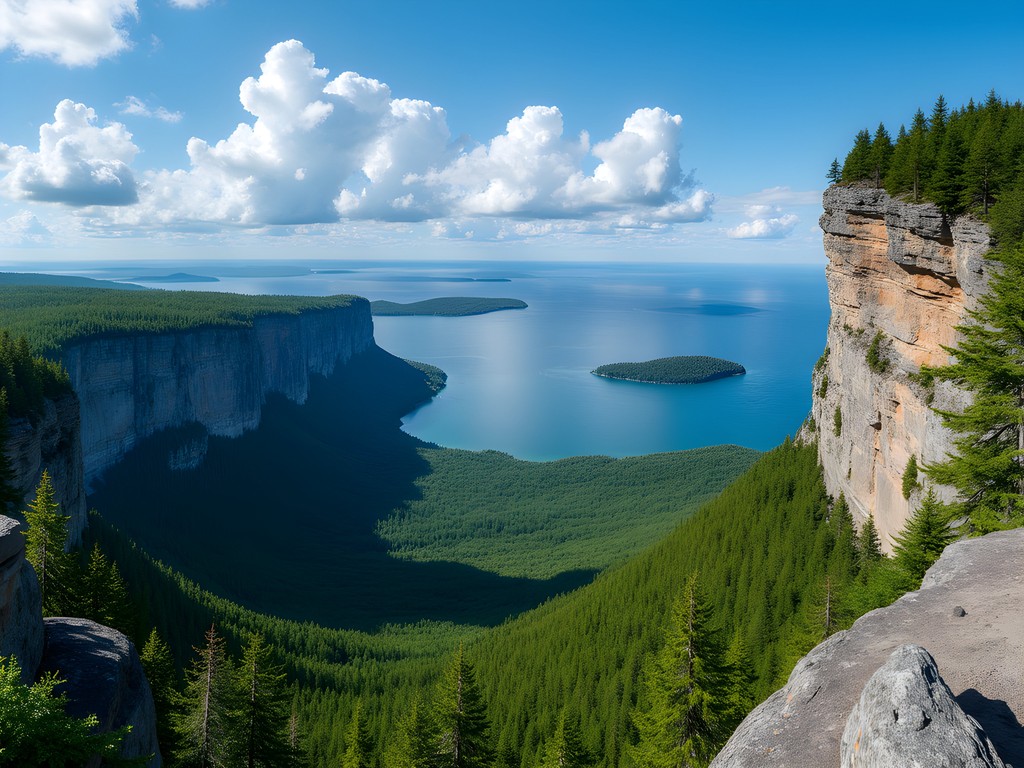 Panoramic view from Top of the Giant Trail overlooking Lake Superior