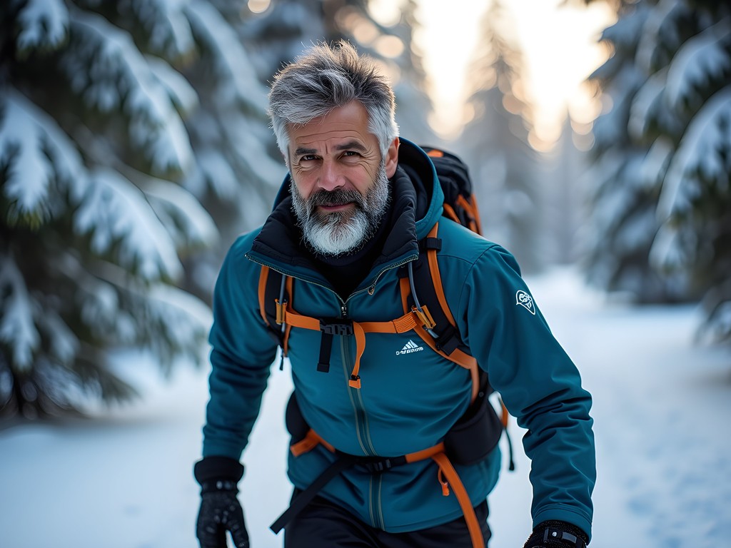 Scott James snowshoeing through pristine winter forest in Timmins backcountry