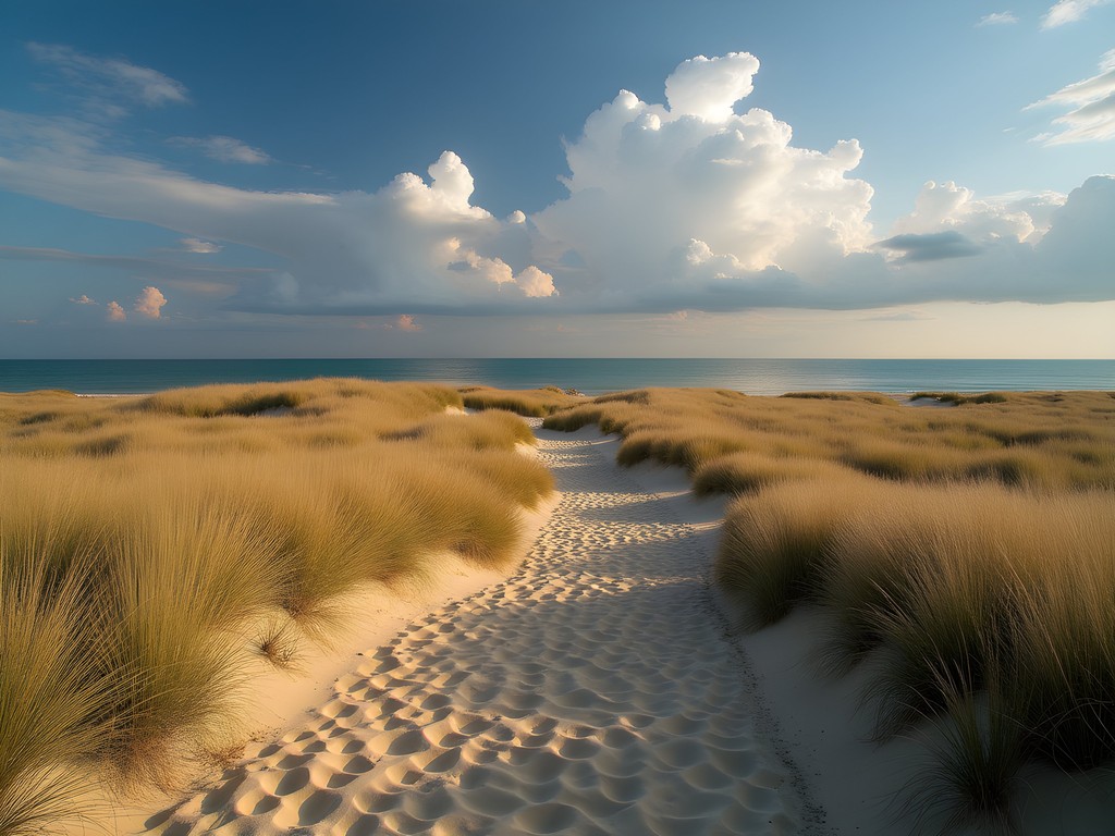 Sand dunes and ridges at Illinois Beach State Park with Lake Michigan in background during fall