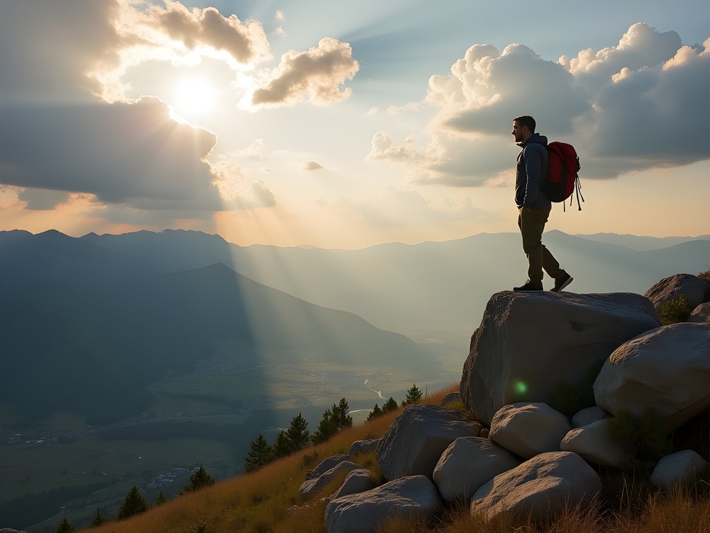 Solo hiker overlooking Salt Lake Valley from Wasatch foothills near West Jordan
