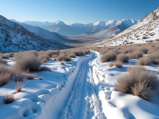 Snowshoeing in Oquirrh Mountain foothills near West Jordan in winter