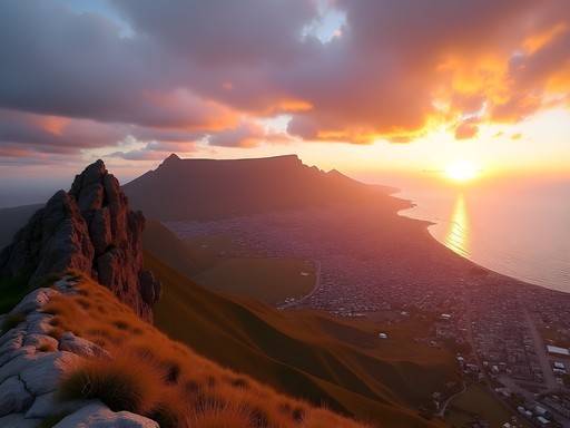 Panoramic sunrise view from Lion's Head summit overlooking Cape Town