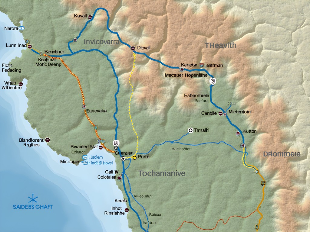 Detailed map showing optimal trekking routes in Western Ghats during monsoon season