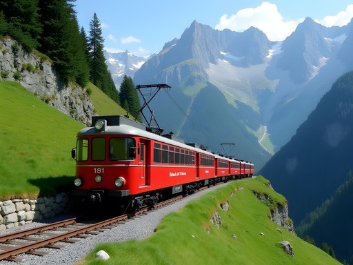 The historic Pilatus cogwheel railway climbing through Alpine landscape