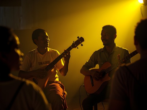 Local musicians playing traditional Malagasy instruments in a small Antsirabe venue at night
