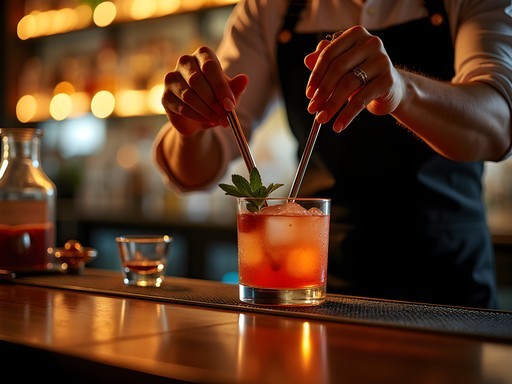 Sophisticated craft cocktail being prepared at an upscale Austin bar