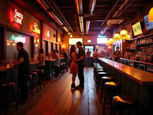 Lively scene inside The White Horse honky-tonk with dancers and live band