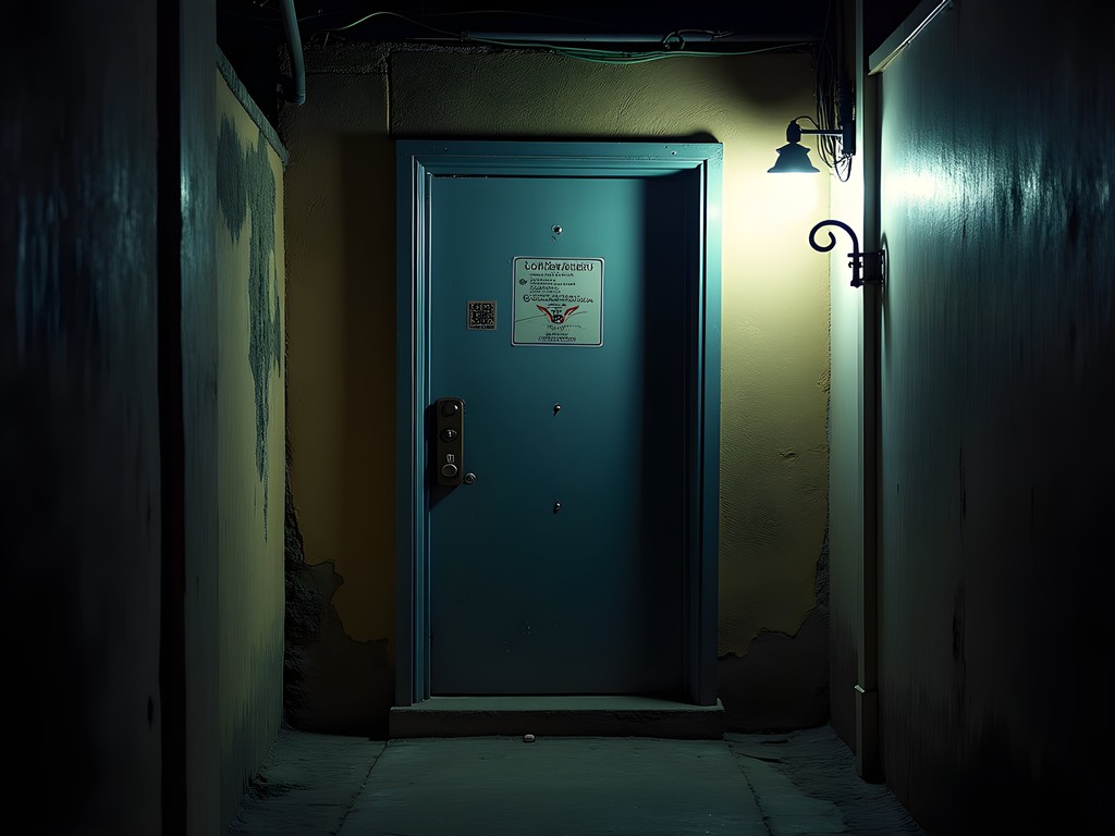 Mysterious entrance to a Bangkok speakeasy bar with subtle lighting