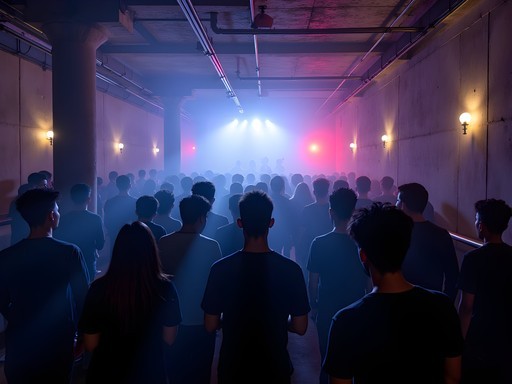Secret underground electronic music event in repurposed Beijing industrial space