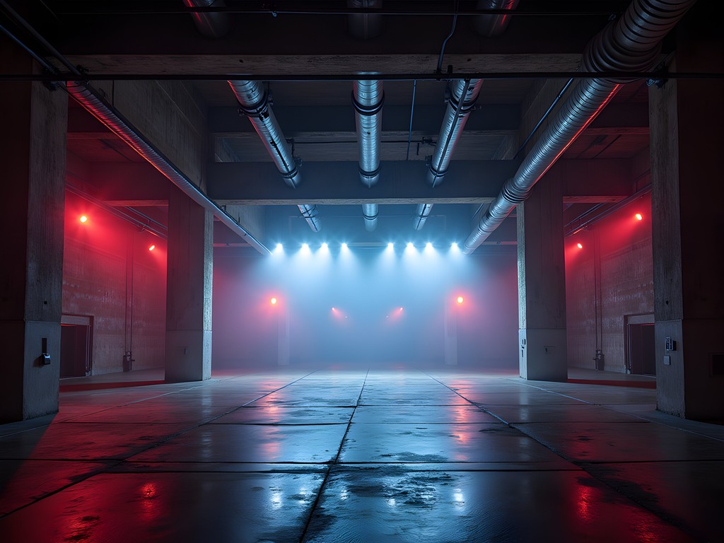 Repurposed industrial space turned Berlin nightclub with dramatic lighting