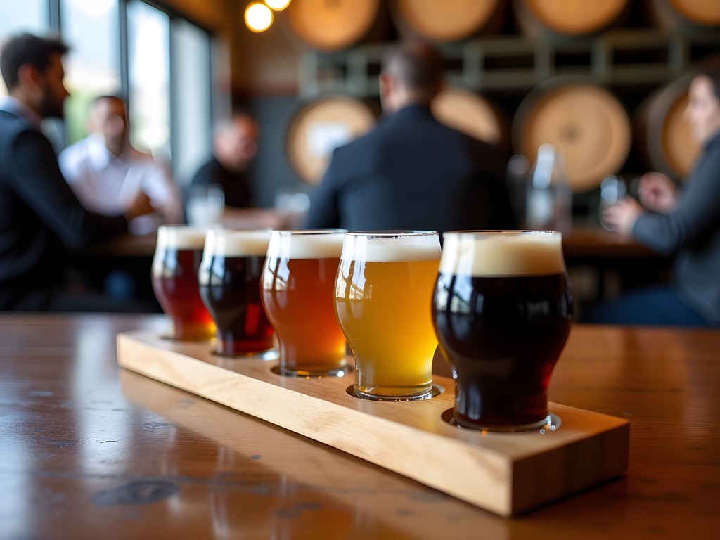 Craft beer flight sampling at Emerald Vale Brewery taproom in East London, South Africa