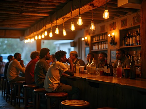 Authentic township shebeen in East London with locals enjoying music and umqombothi beer