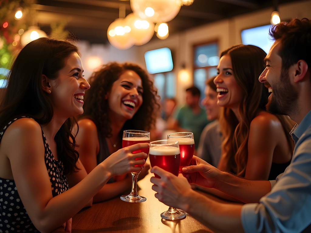 Diverse group of friends enjoying drinks and conversation at Florence Kentucky bar