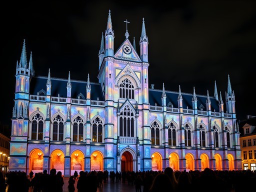 Spectacular light projection mapping on historic building facade during Ghent Light Festival
