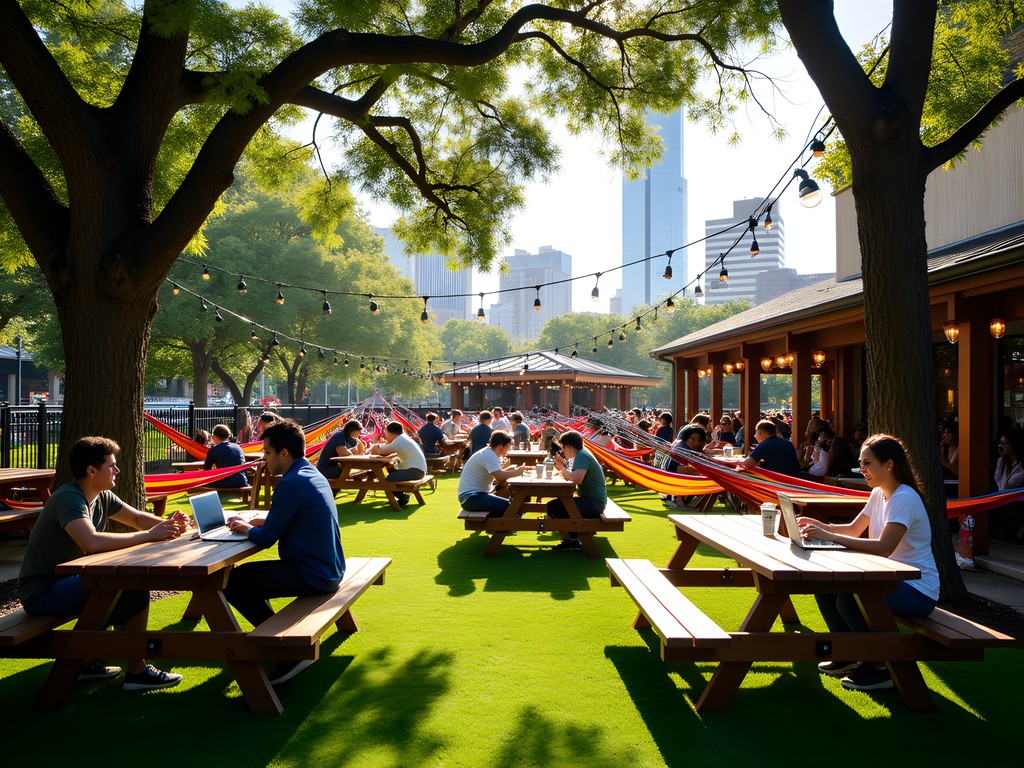 Digital nomads working in Axelrad Beer Garden during daytime in Houston