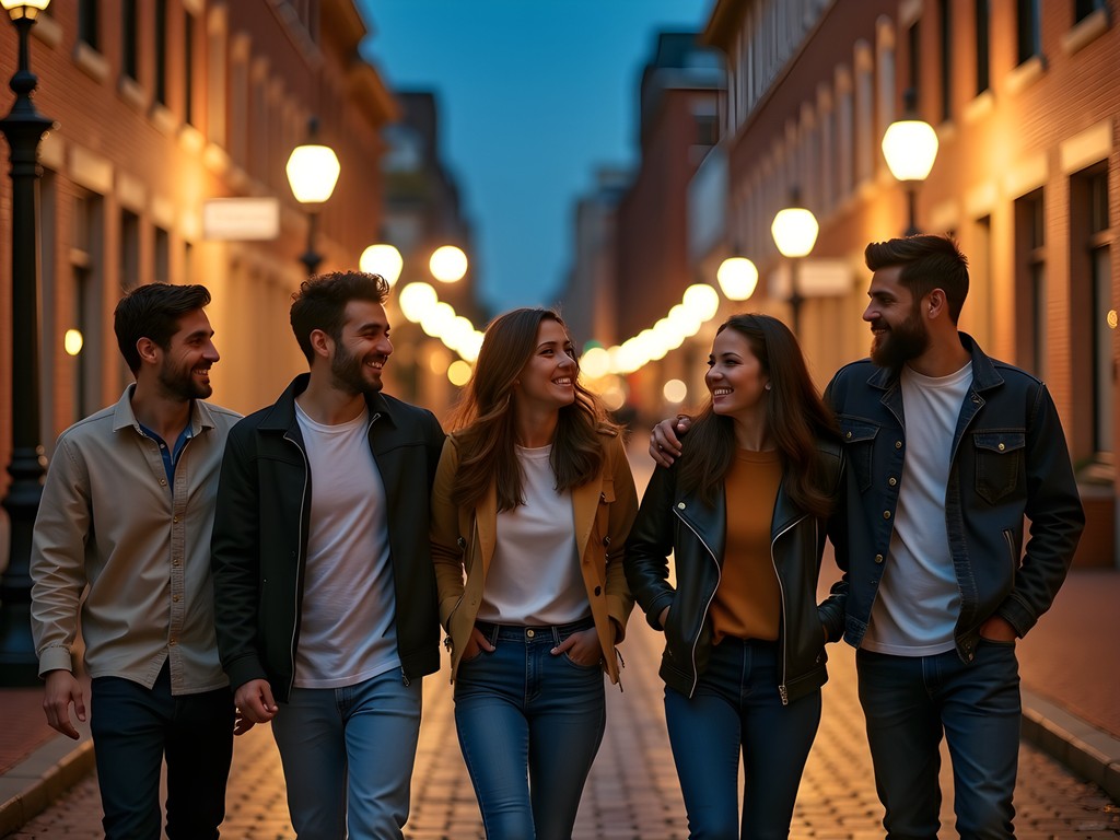 Group of friends enjoying nightlife in Jackson Mississippi downtown district