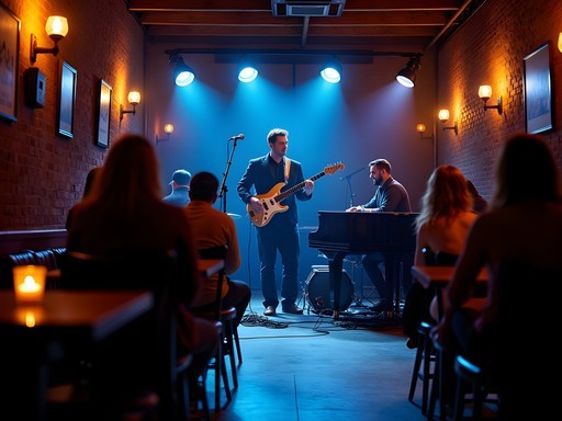 Atmospheric jazz performance in an intimate Louisville club with musicians and attentive audience