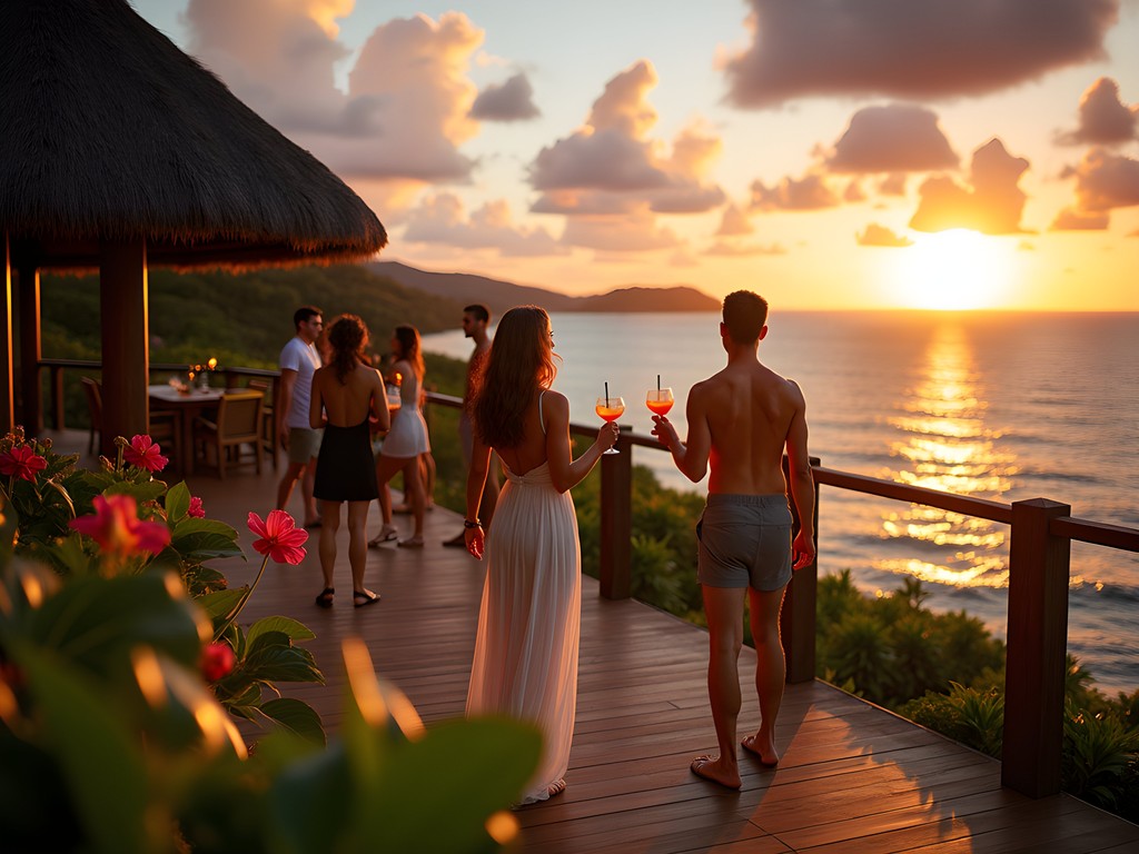 Sunset cocktail party at Tokoriki Island Resort with ocean views
