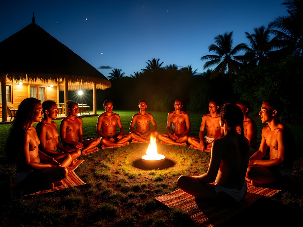 Traditional Fijian kava ceremony under the stars in Mamanuca Islands