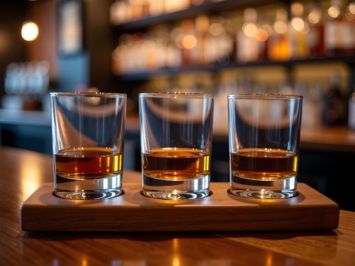 Bourbon whiskey flight tasting at Memphis bar on Beale Street