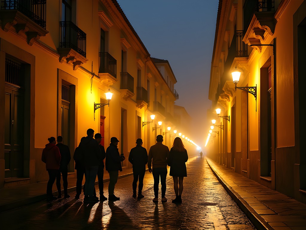 Atmospheric night tour through historic Mexico City streets with colonial architecture and storyteller guide