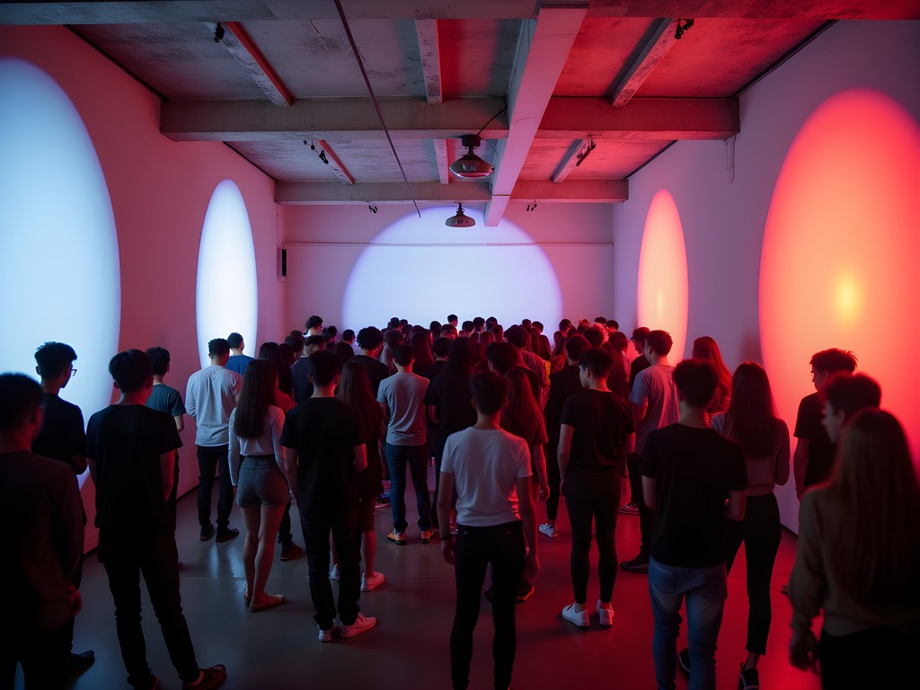 Atmospheric underground electronic music event in repurposed Shanghai factory with projection mapping