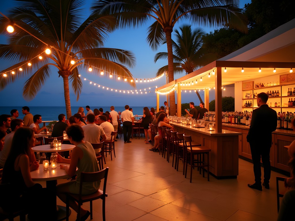 Elegant outdoor nightclub terrace in Miami during winter season