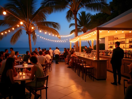 Elegant outdoor nightclub terrace in Miami during winter season