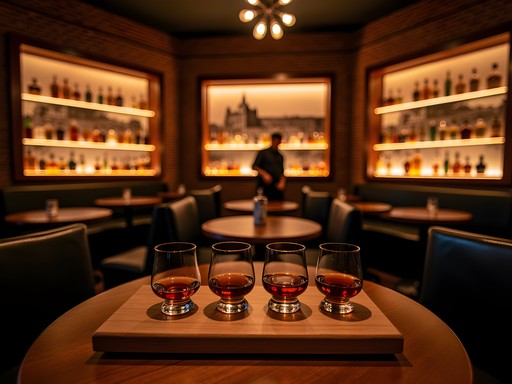 Sophisticated whiskey lounge with historical photographs in Montgomery