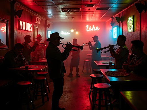 Live brass band performance at Bullets Sports Bar in Treme neighborhood New Orleans