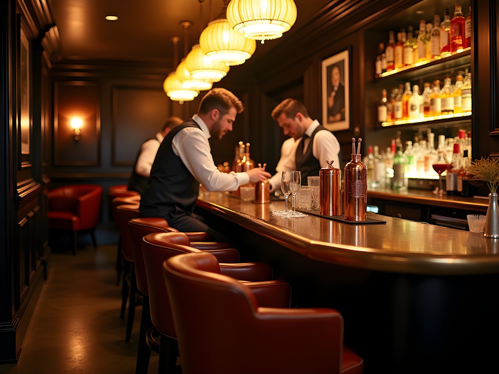 Elegant bar at The NoMad Hotel with vintage cocktail preparation