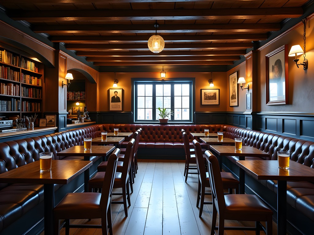 Interior of The Eagle and Child pub in Oxford with historic memorabilia and wooden beams